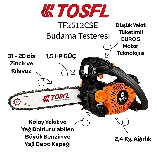Tosfl TF2512CSE Motorlu Budama Testeresi